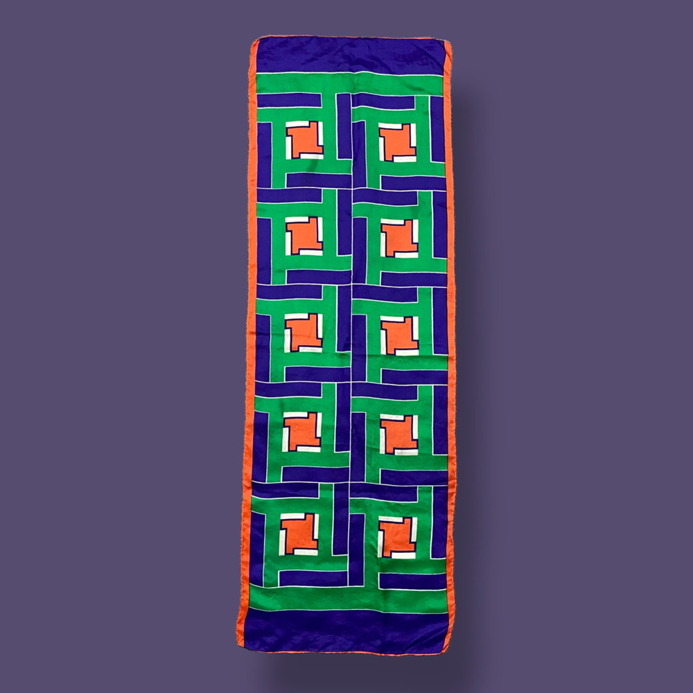 Vintage Geometric Scarf 70s 80s Colorful Funky 43x15" Abstract Art